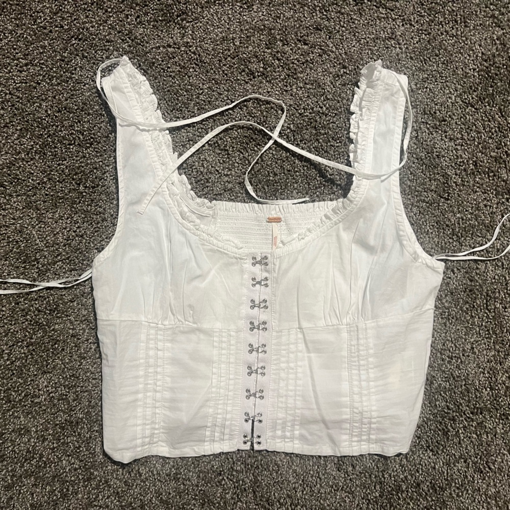 Free People White Amelia Corset Lace-Up Top